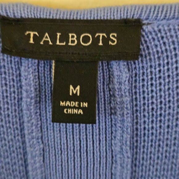 Talbots NWOT Blue Cotton Blend Ribbed Detail Open Front Sweater Jacket Size M - Picture 5 of 7
